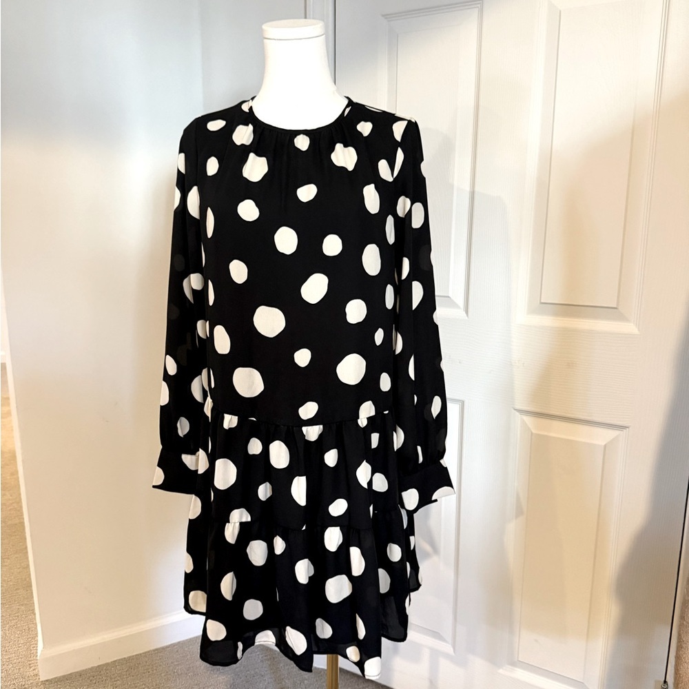 A New Day Black & White Polka Dot Tiered Mini Dress – XS - NWOT